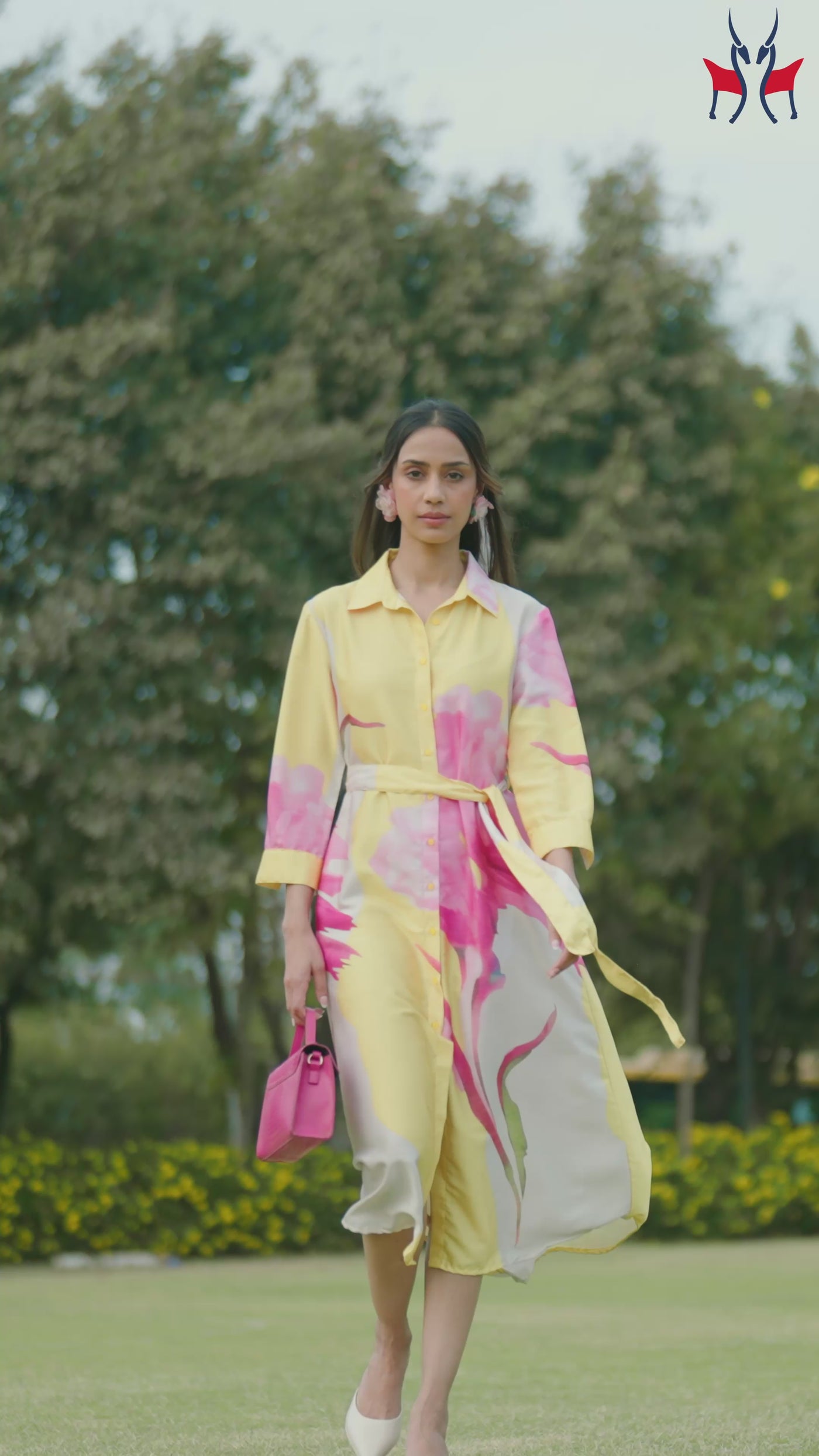 Pink Floral Print Shirt Dress with Belt
