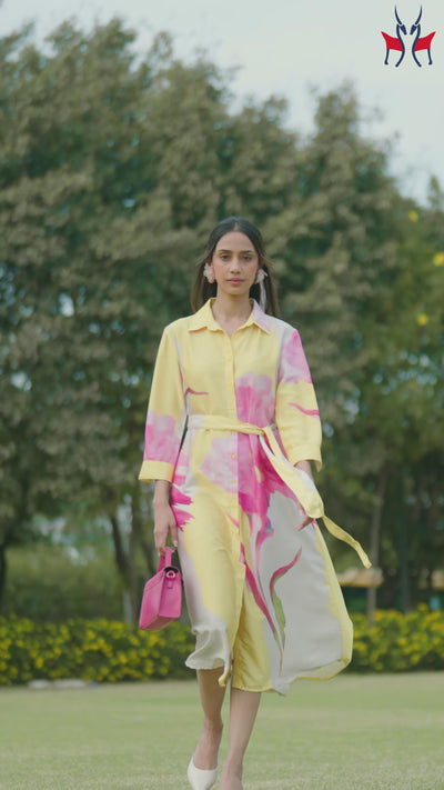 Pink Floral Print Shirt Dress with Belt