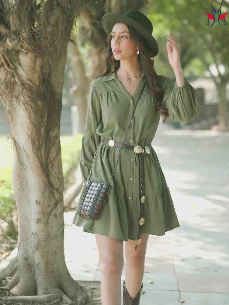 Green Jacquard Shirt Dress