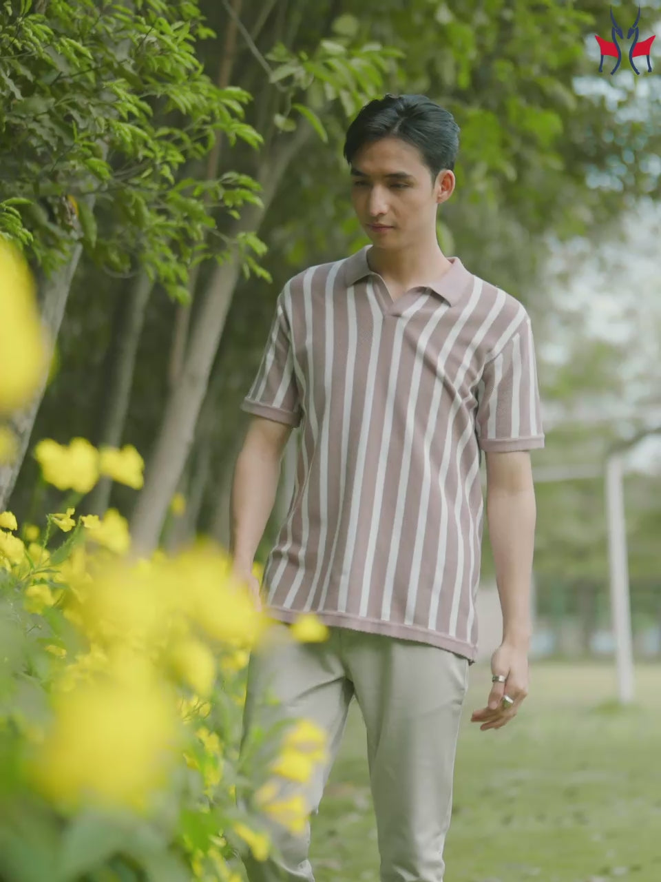 Pink Vertical Stripes 100% Cotton Polo Neck T-Shirt