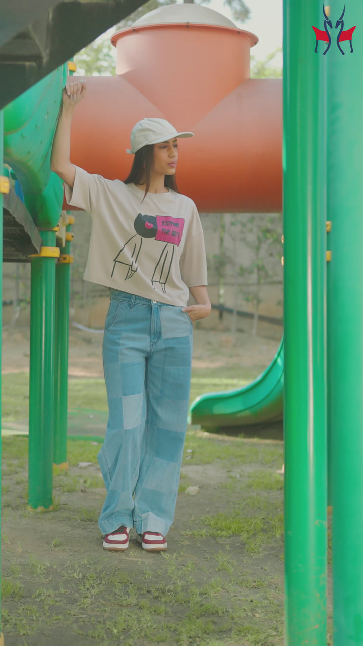 Beige Typographic Print T-Shirt