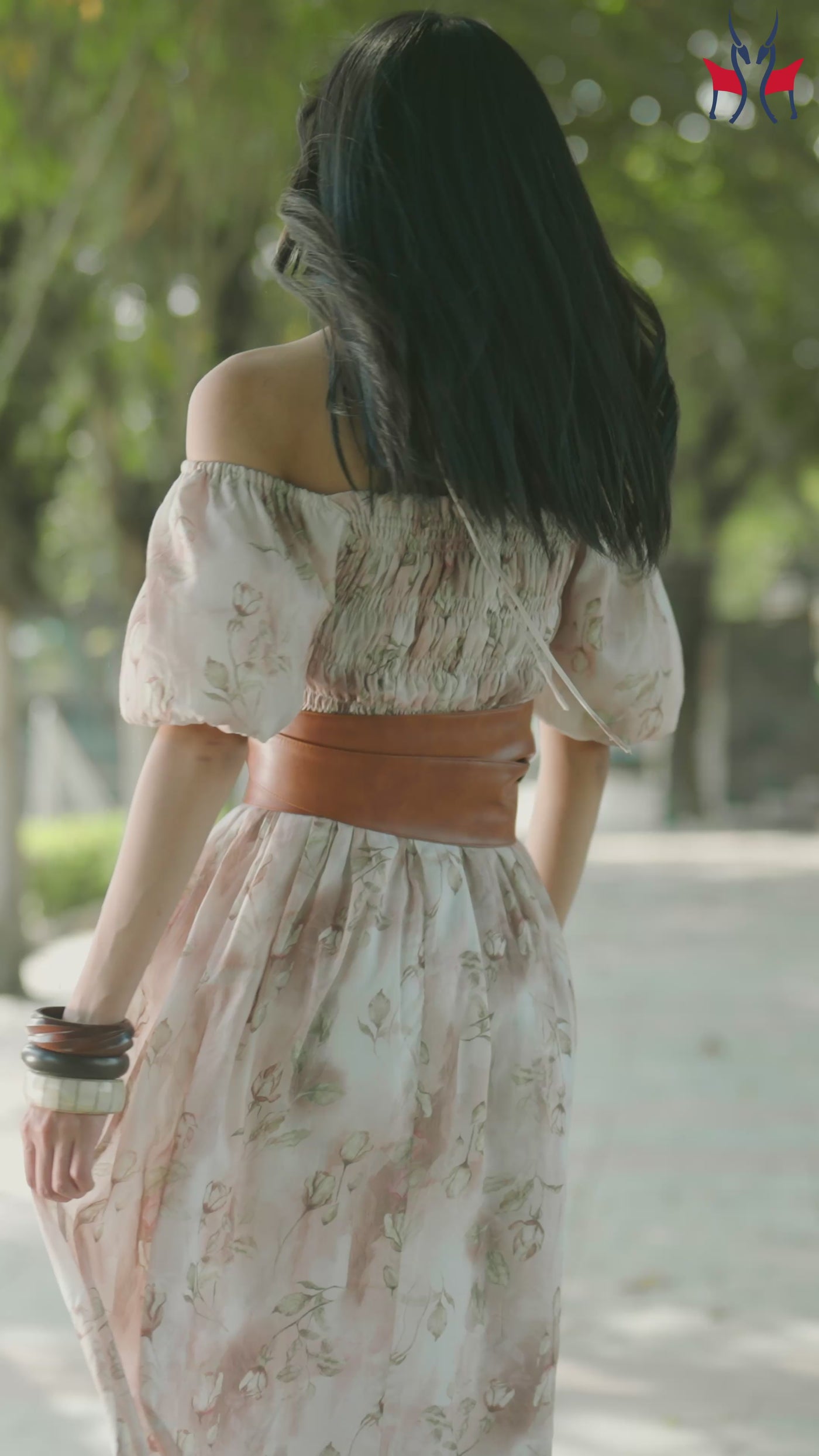 Women's Brown Floral Print A-Line Off-Shoulder Dress