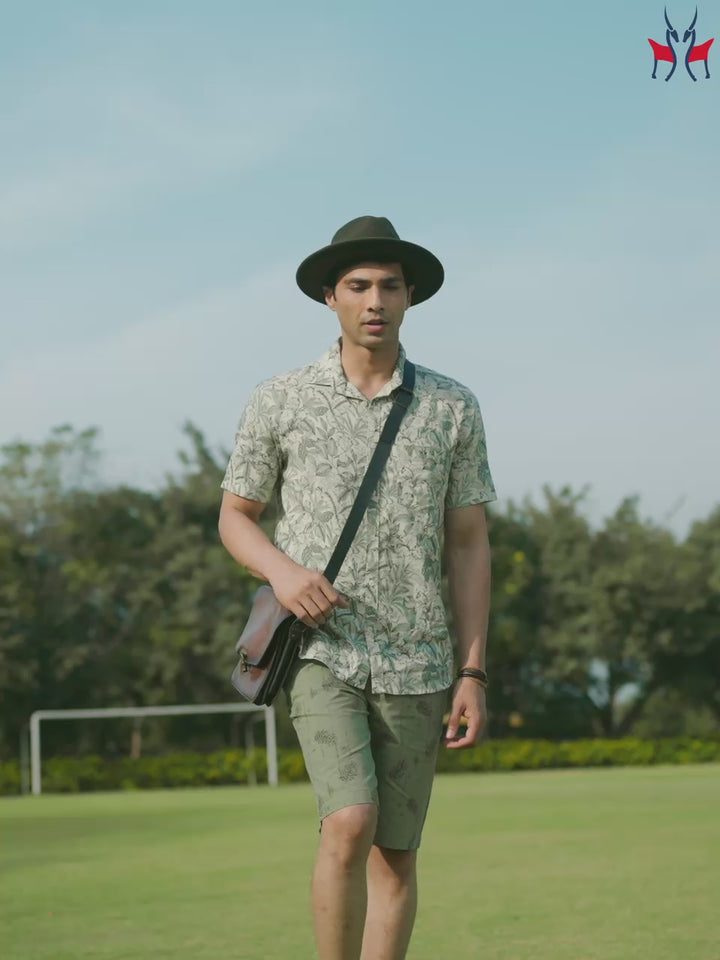 Green Floral Printed Linen Shirt