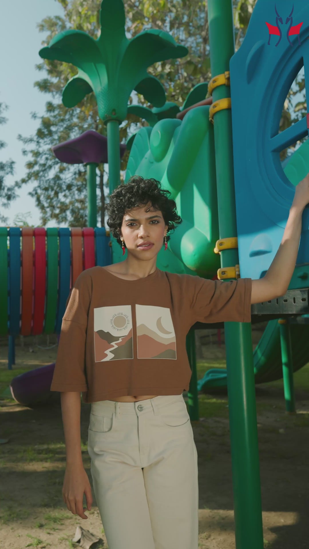Brown Graphic Print Cropped T-Shirt