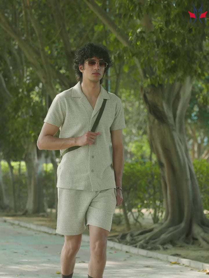 Beige Jacquard Resort Collar Knitted Shirt
