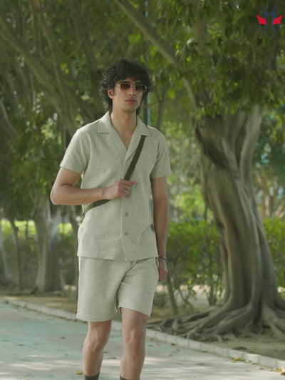 Beige Jacquard Resort Collar Knitted Shirt