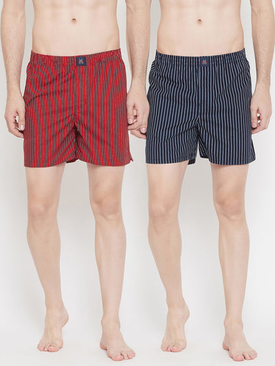 Red & Navy Blue Striped boxers - Men Boxers