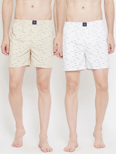 Beige & White Printed boxers - Men Boxers
