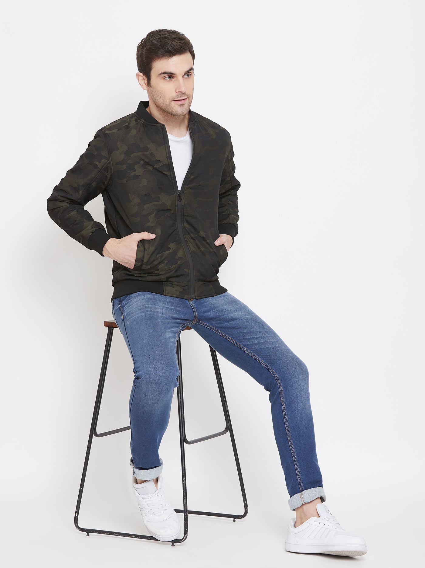 Olive Printed Mandarin Collar Jackets-Mens Jacket-Crimsoune Club