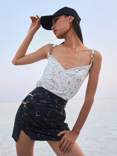 Black Constellation Snap-Hook Top-Women Tops-Crimsoune Club