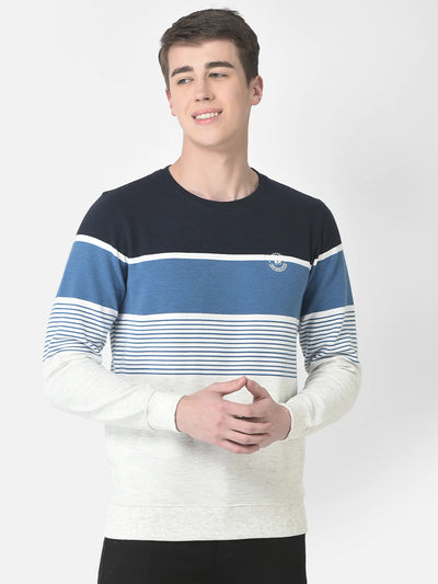  Navy Blue Colour-Blocked and Striped Sweatshirt 