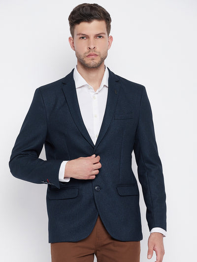 Navy Blue Notched Lapel Blazer - Men Blazers