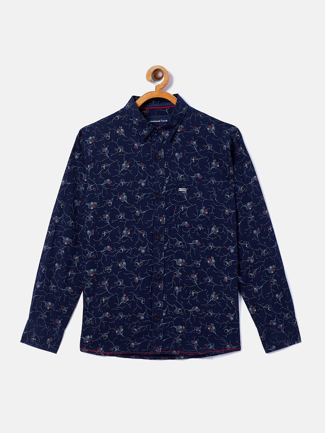 Navy Blue Printed Linen Casual Shirt - Boys Shirts