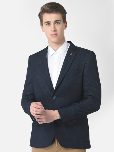  Navy Blue Textured Single-Breasted Blazer