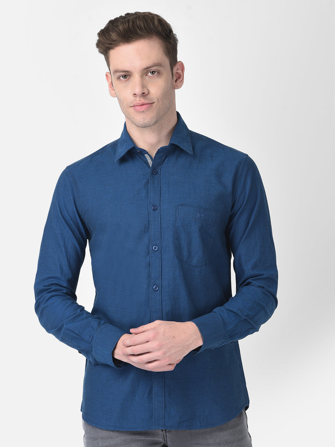 Blue Textured Shirt-Men Shirts-Crimsoune Club