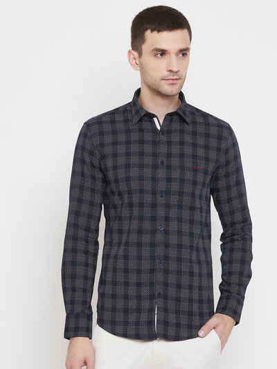 Navy Blue Checked Cotton Slim Fit shirt - Men Shirts