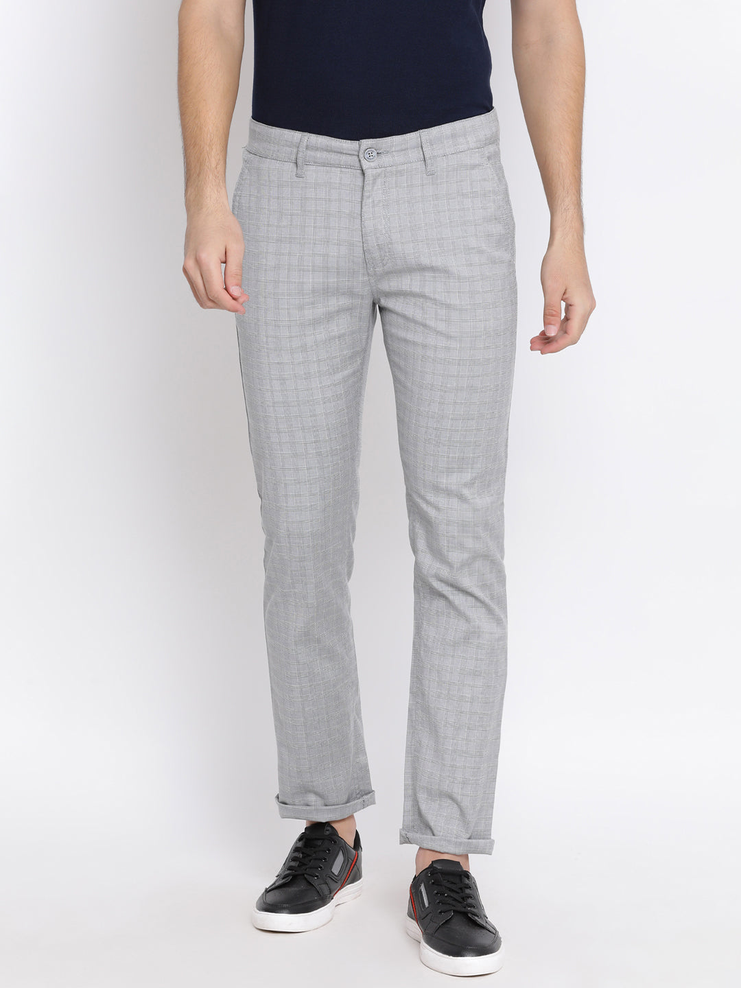 Grey Checked Trousers - Men Trousers