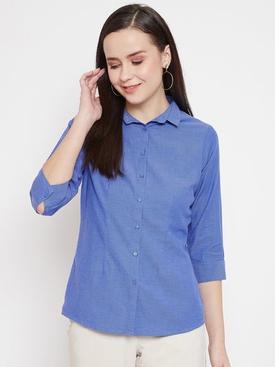 Blue Slim Fit Button up Shirt - Women Shirts