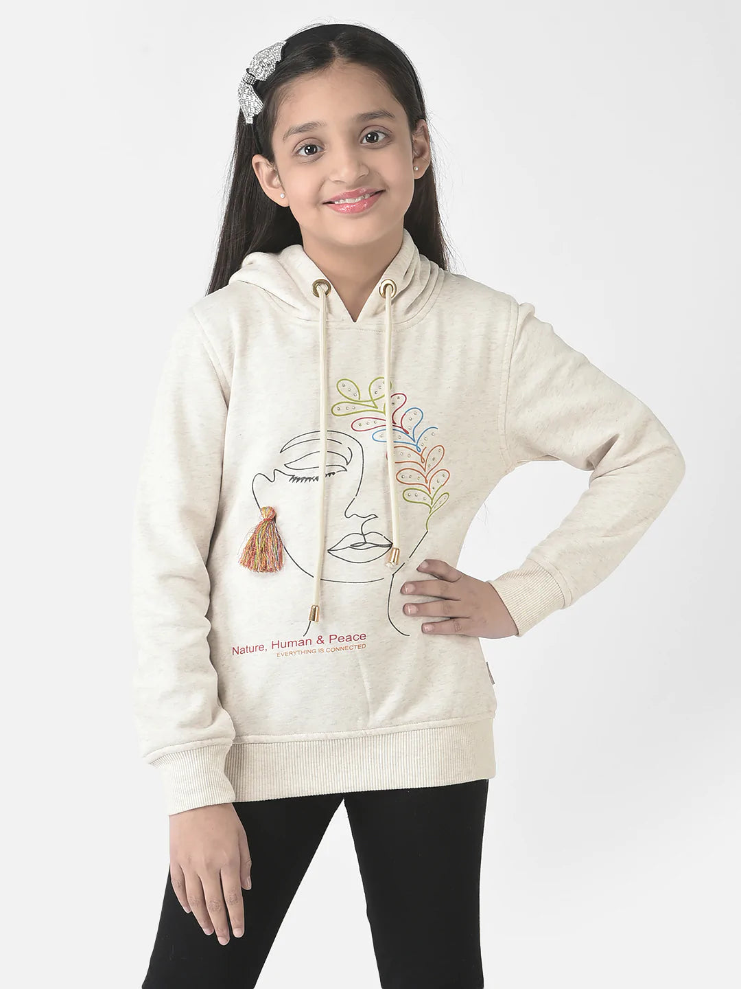  Beige Graphic Face Hoodie