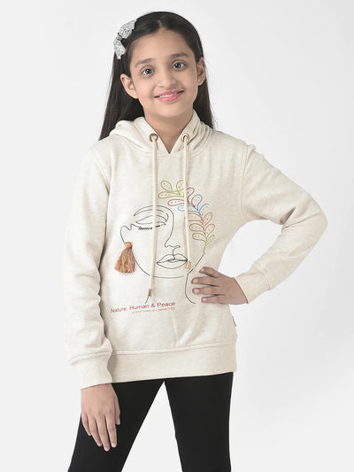  Beige Graphic Face Hoodie