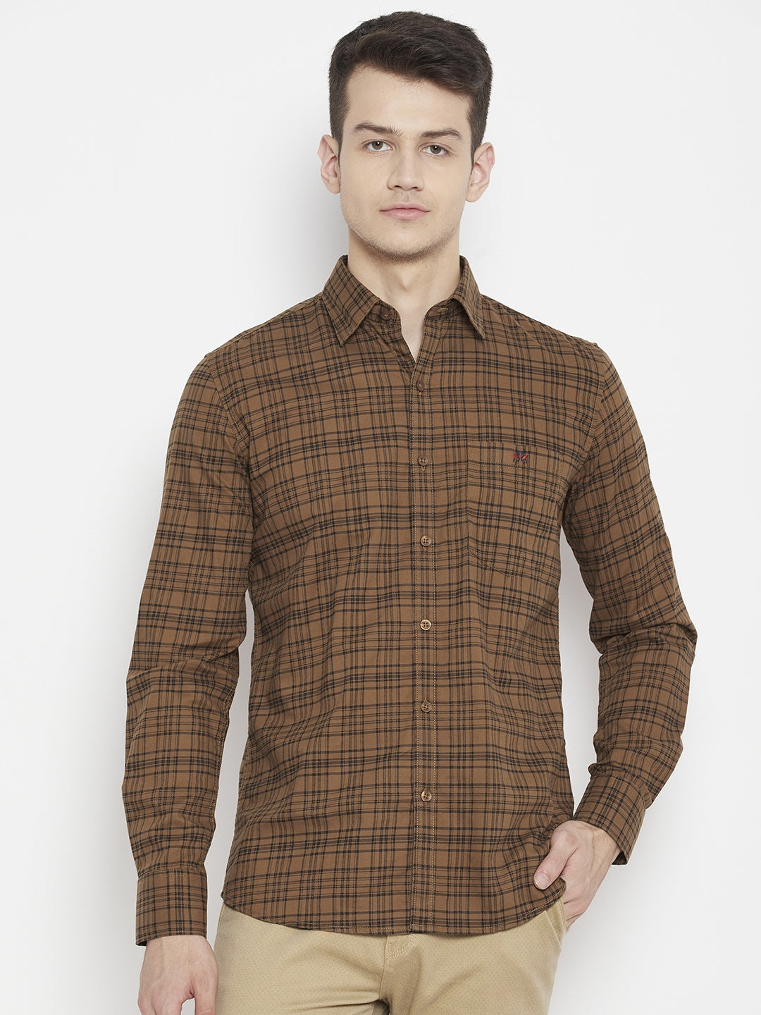 Brown Checked Slim Fit shirt - Men Shirts