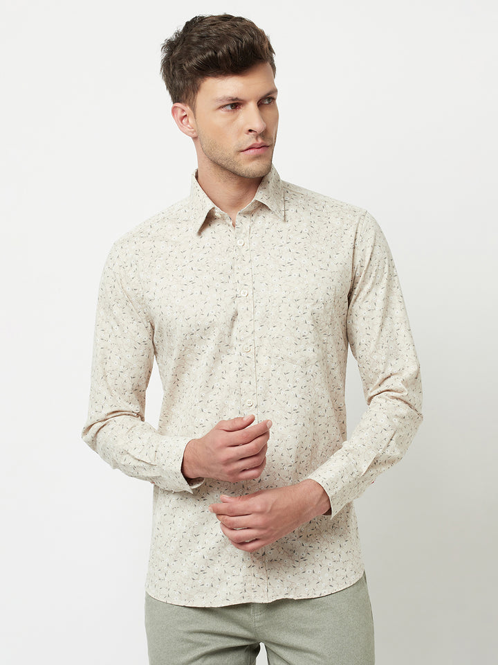 Beige Floral Printed Shirt-Men Shirts-Crimsoune Club