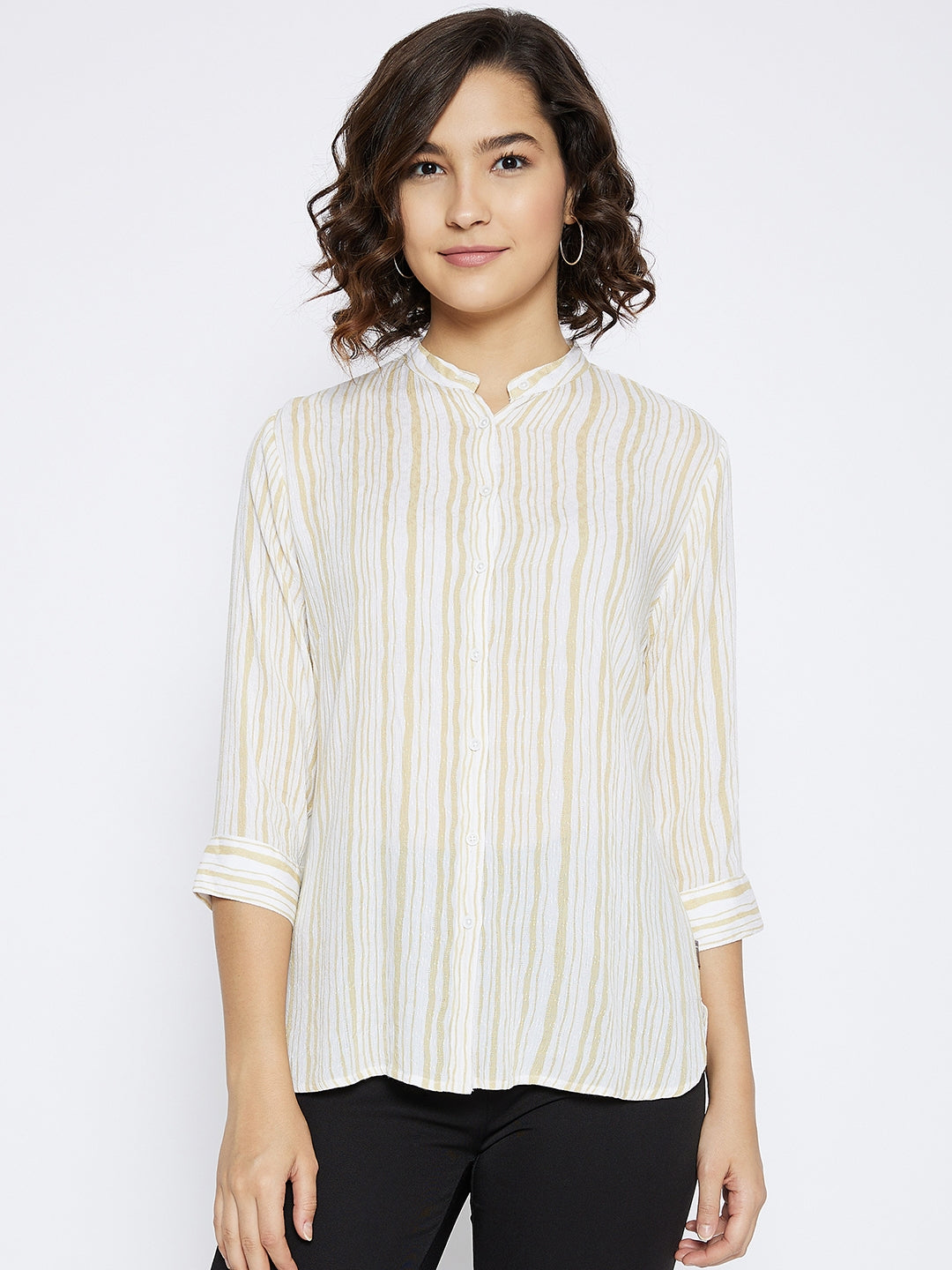 Beige Striped Slim Fit shirt - Women Shirts