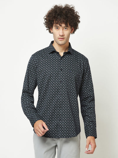  Geometric Print Navy Blue Shirt