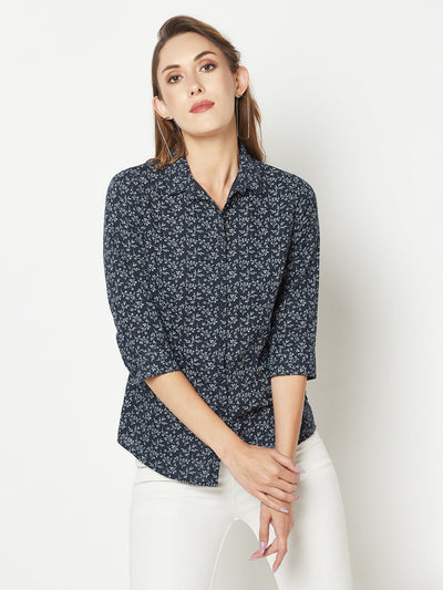 Floral Print Blue Shirt