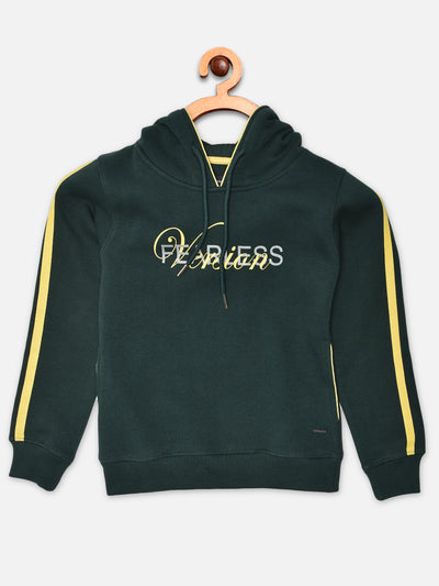 Green Printed Hooded Sweatshirt - Girls Sweatshirts