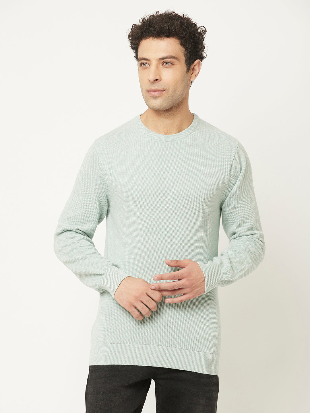 Mint Green Sweater in Pure Cotton-Men Sweaters-Crimsoune Club