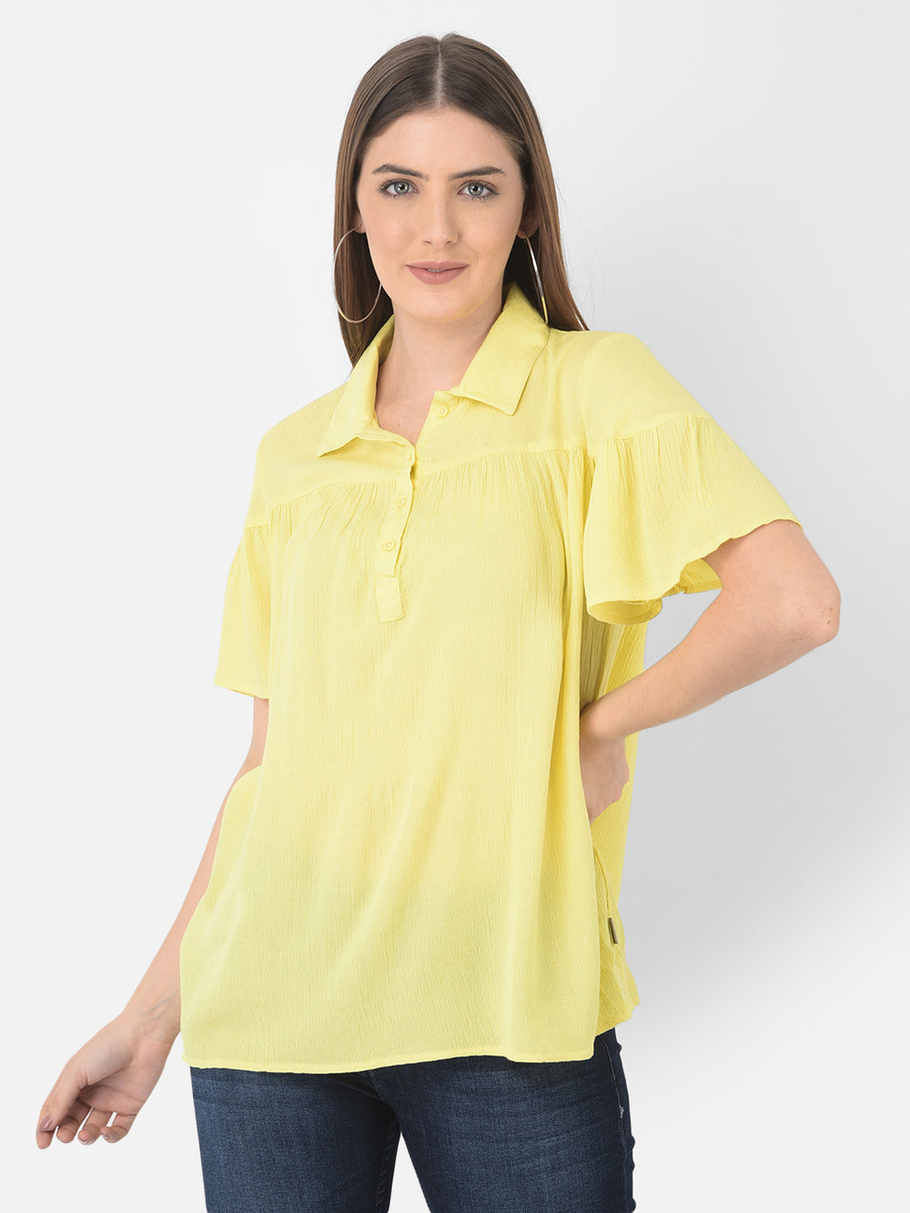 Yellow Spread Collar Top - Women Tops