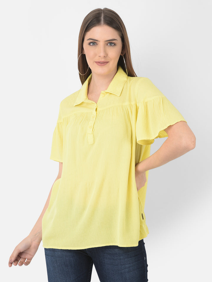 Yellow Spread Collar Top - Women Tops