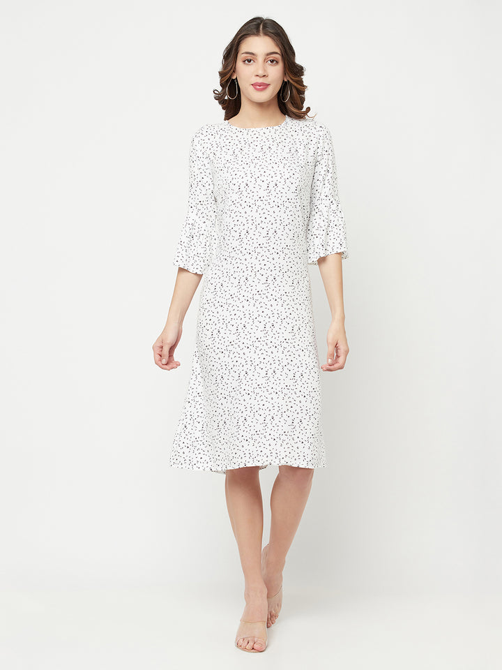 White Printed Round Neck Dress - Women Dresses