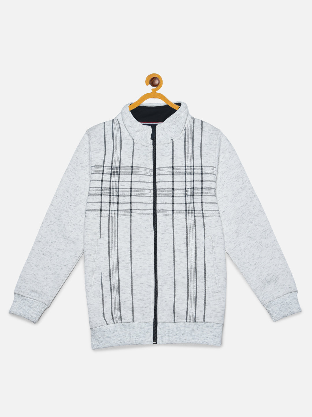  White Stripe-Checked Varsity Sweatshirt 