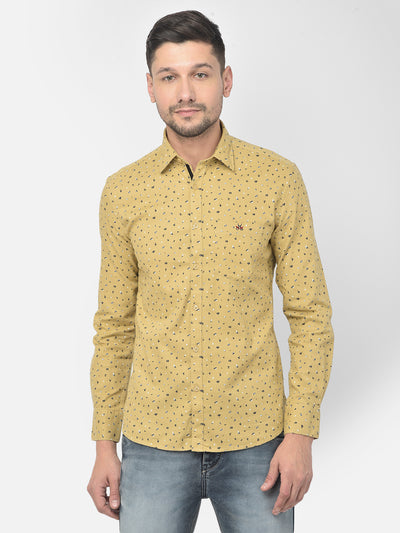 Beige Printed Spread Collar Shirt - Men Shirts