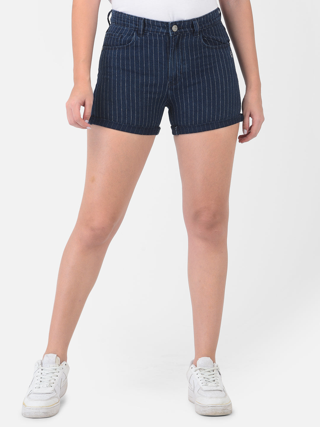 Navy Blue Striped Shorts - Women Shorts