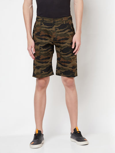 Olive Camouflage Printed Shorts - Men Shorts