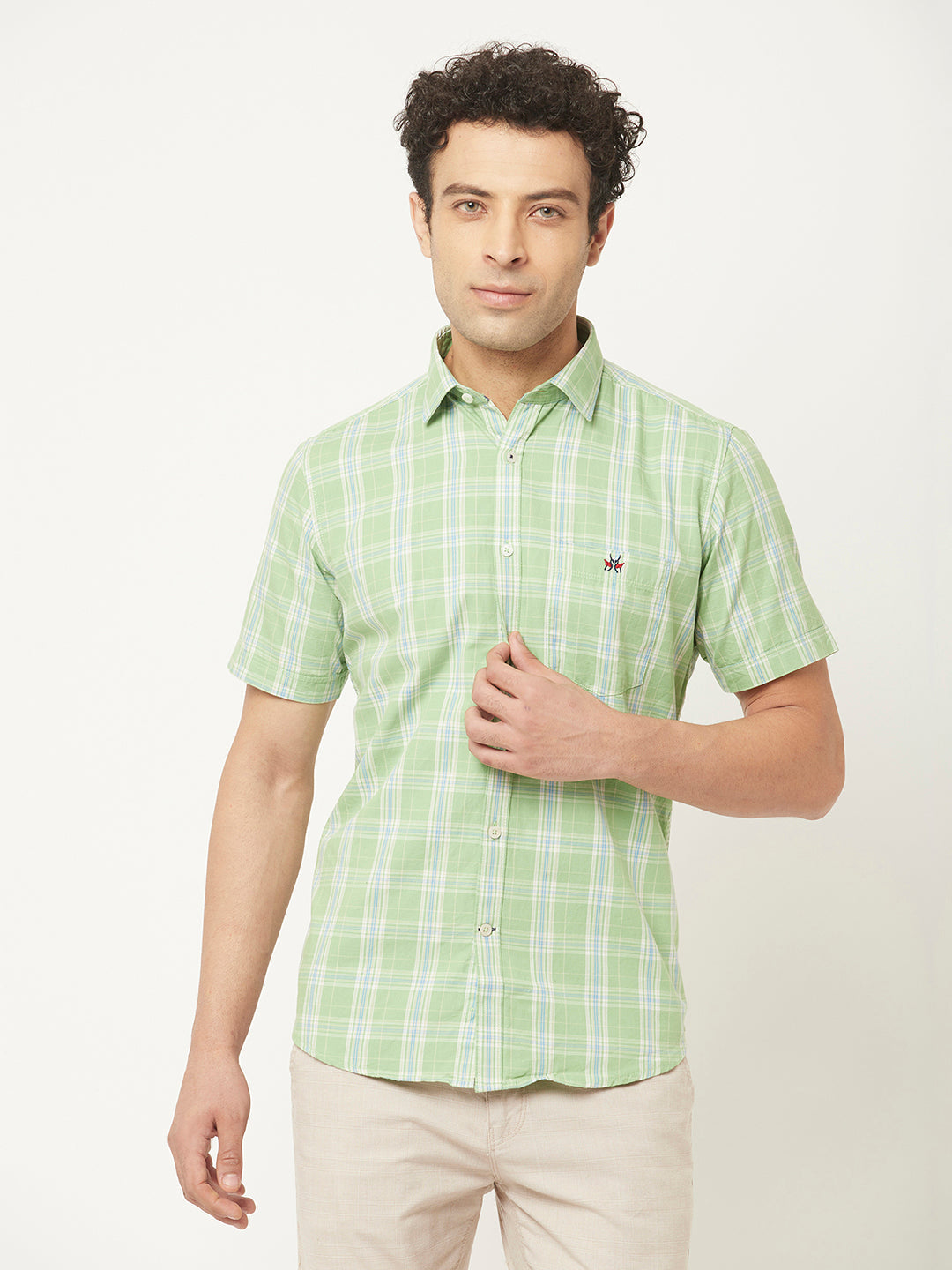   Short-Sleeved Green Shirt in Checks