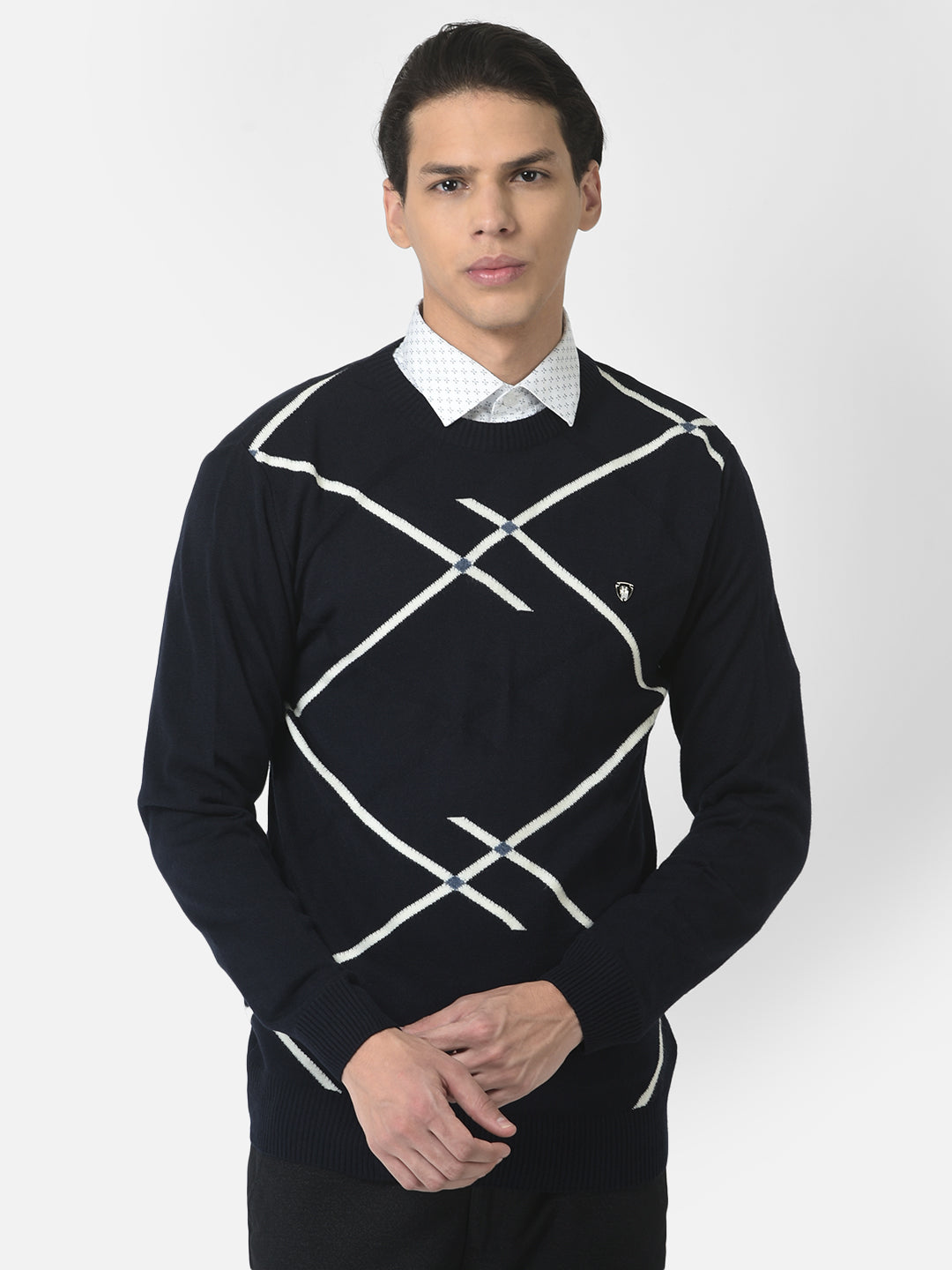 Navy Blue Sweater in Abstract Print 