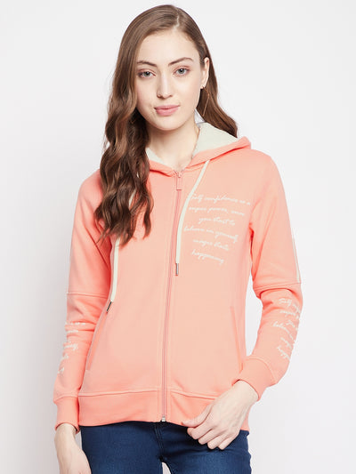 Pink Printed Hooded Sweatshirt - Women Sweatshirts