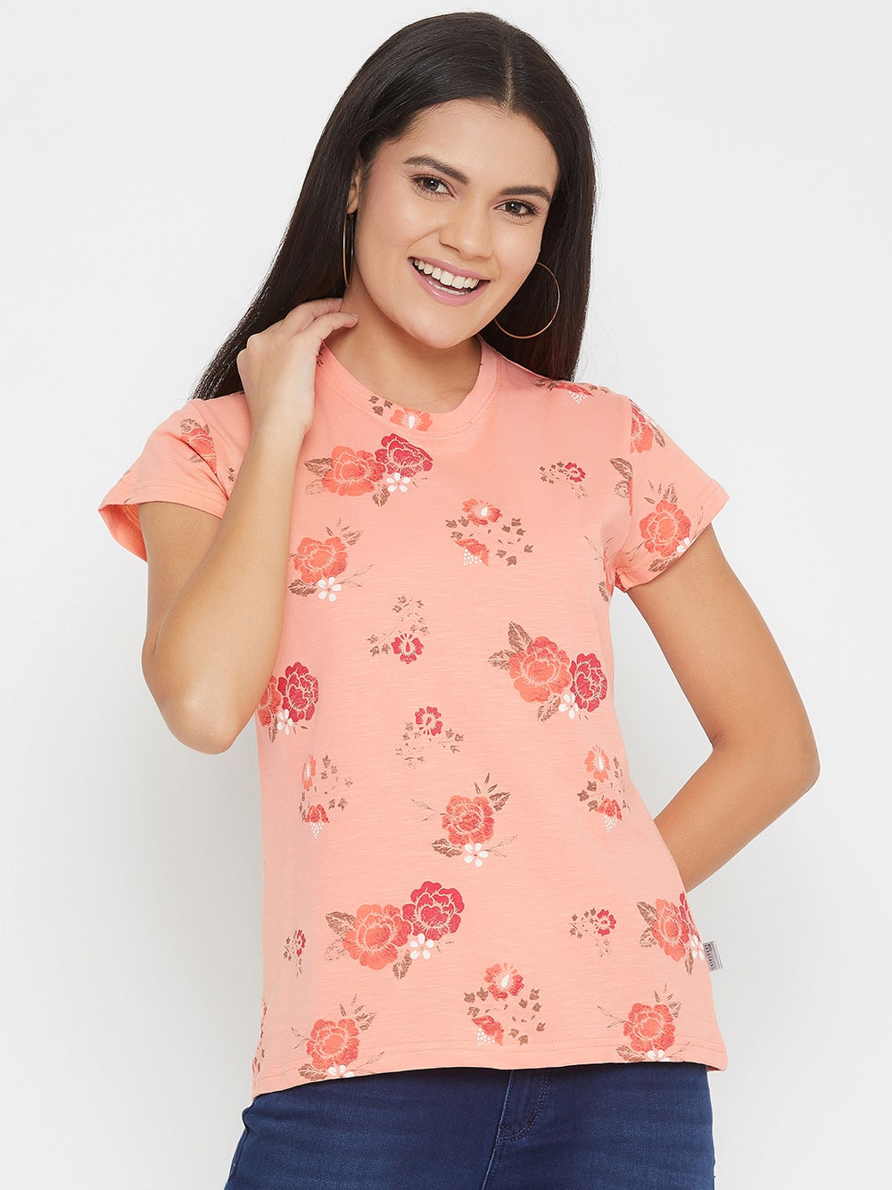 Pink Floral Round Neck T-Shirt - Women T-Shirts