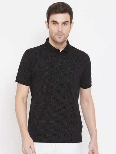 Black Printed Polo Neck T-Shirt - Men T-Shirts