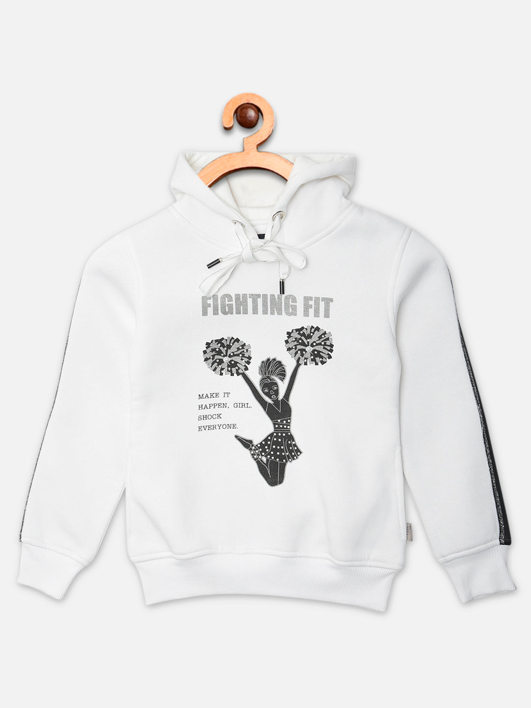 White Printed Hooded Sweatshirt - Girls Sweatshirts