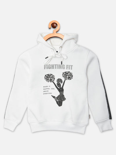 White Printed Hooded Sweatshirt - Girls Sweatshirts