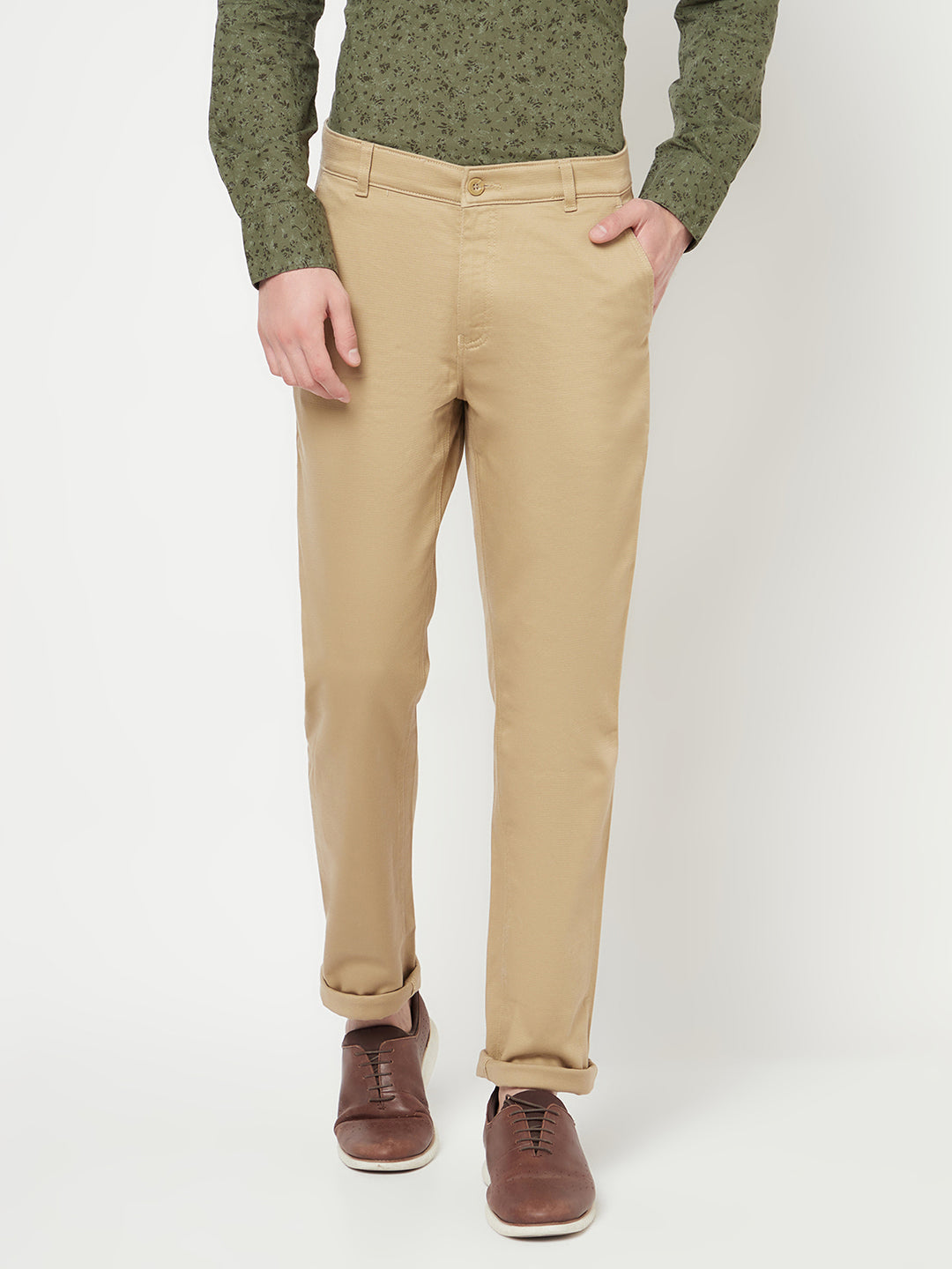 Beige Casual Trousers - Men Trousers