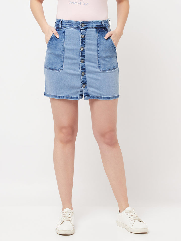 Blue Washed Mini Denim Skirt - Women Skirts