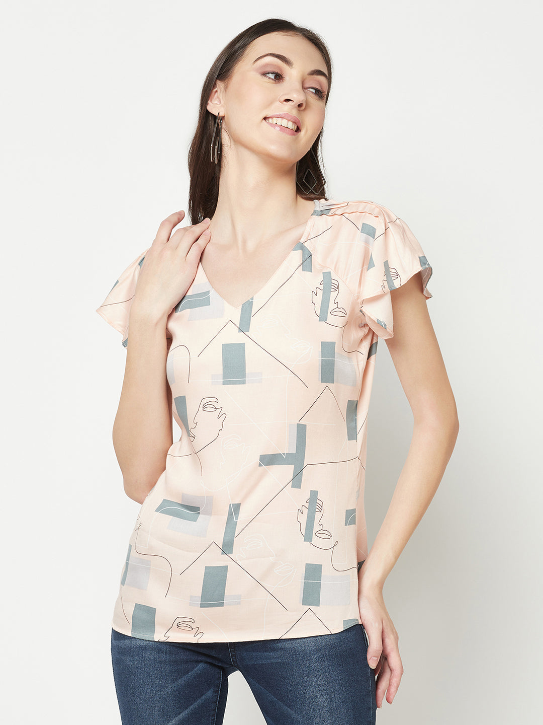  Peach Printed Top