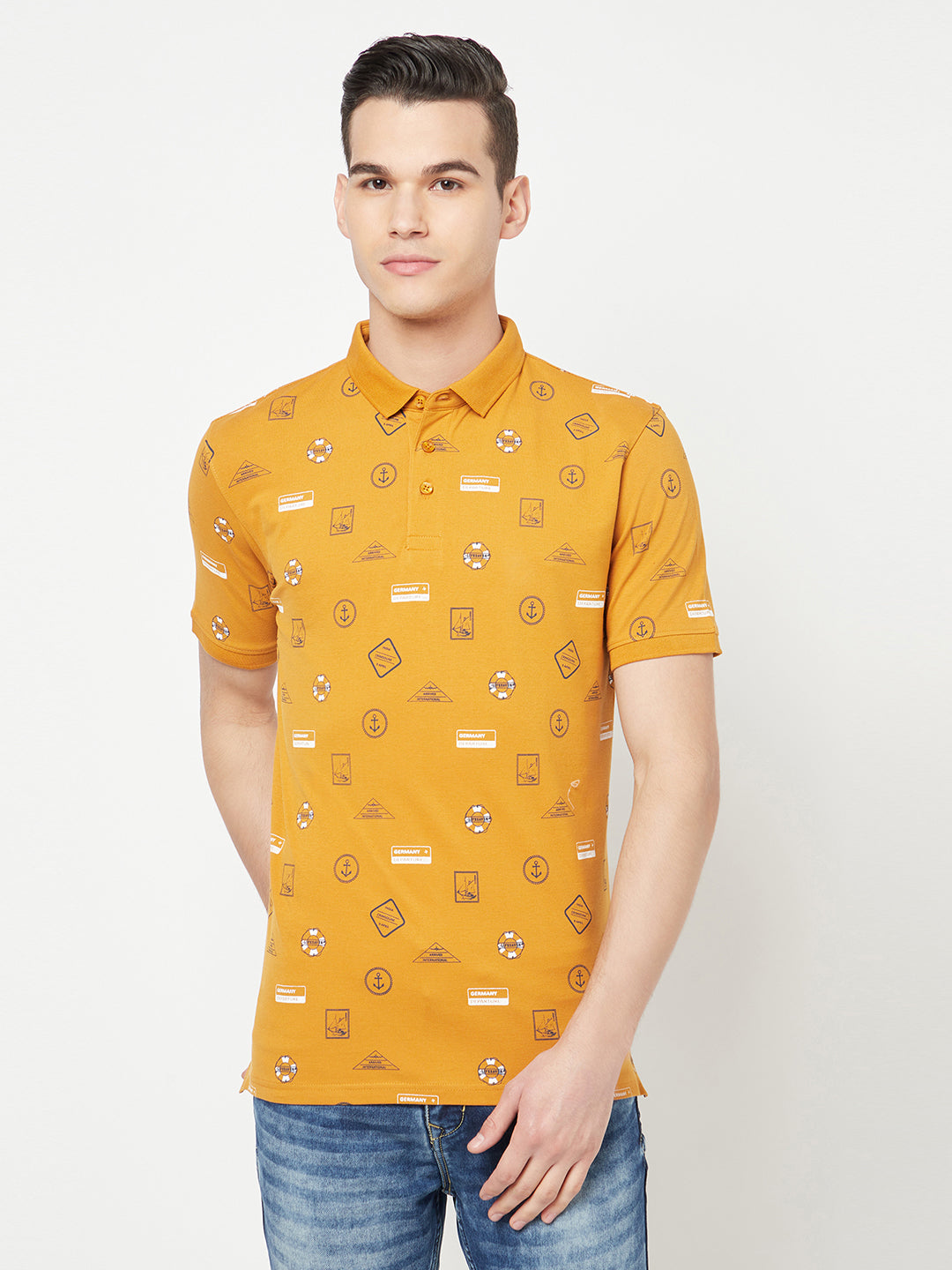 Mustard Printed Polo T-Shirt - Men T-Shirts