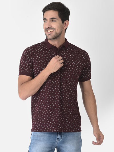 Maroon Floral Polo T-Shirt - Men T-Shirts